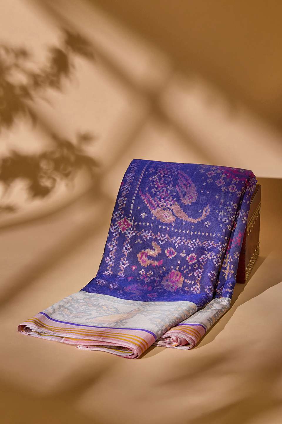 Dark Blue Rajkot Pure Silk Ikat Saree