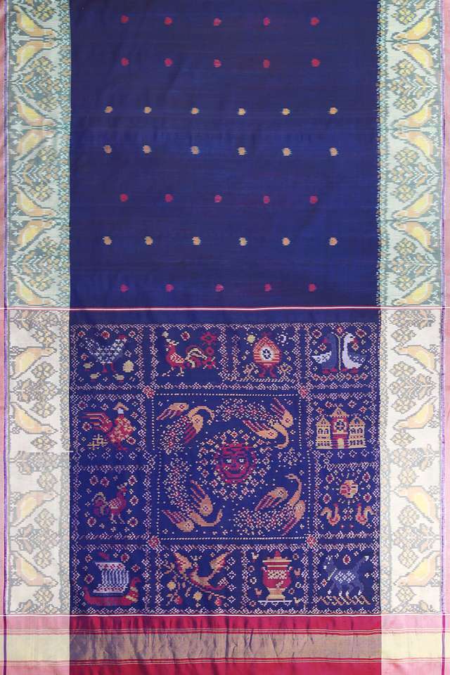 Dark Blue Rajkot Pure Silk Ikat Saree thumbnail image number null