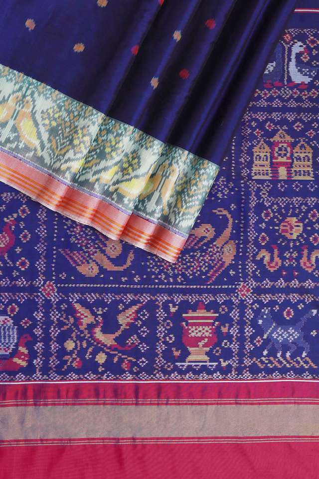 Dark Blue Rajkot Pure Silk Ikat Saree thumbnail image number null