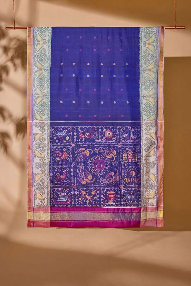 Dark Blue Rajkot Pure Silk Ikat Saree thumbnail image number null