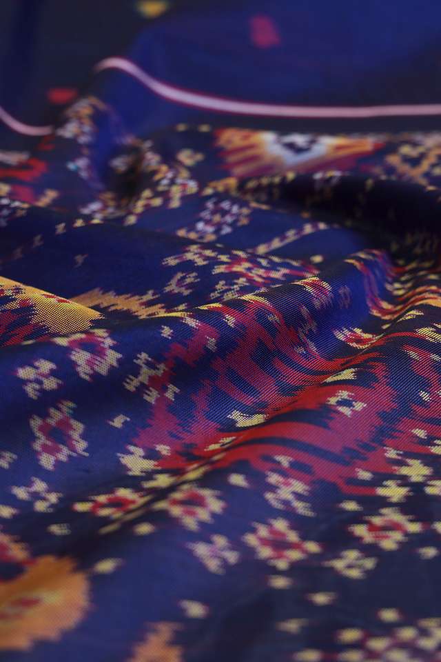 Dark Blue Rajkot Pure Silk Ikat Saree thumbnail image number null