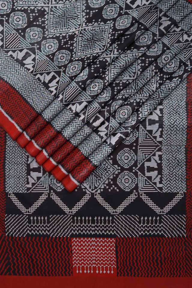 Black Rajkot Pure Silk Ikat Saree thumbnail image number null