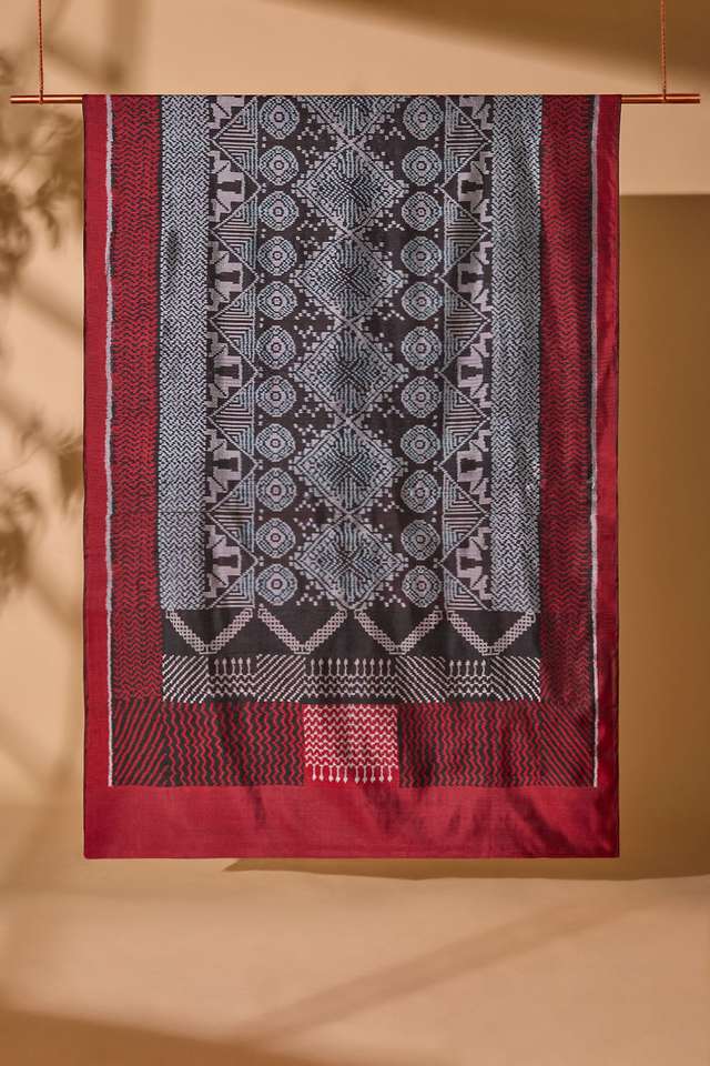 Black Rajkot Pure Silk Ikat Saree thumbnail image number null