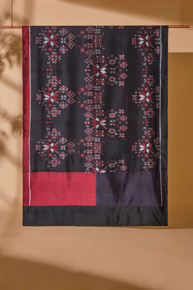 Black Rajkot Pure Silk Ikat Saree thumbnail image number null