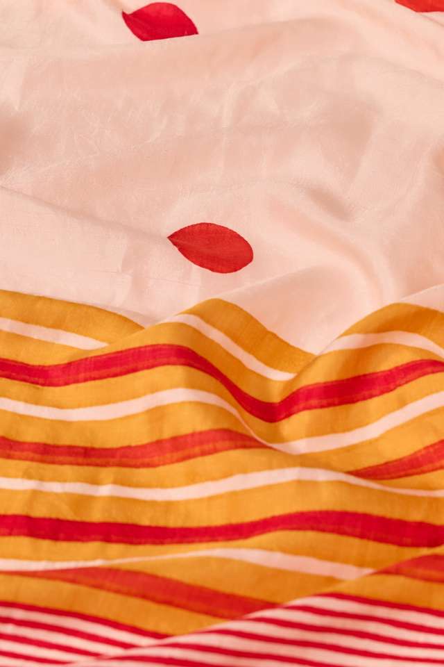 Off White Bengal Block Printed Pure Silk Saree thumbnail image number null
