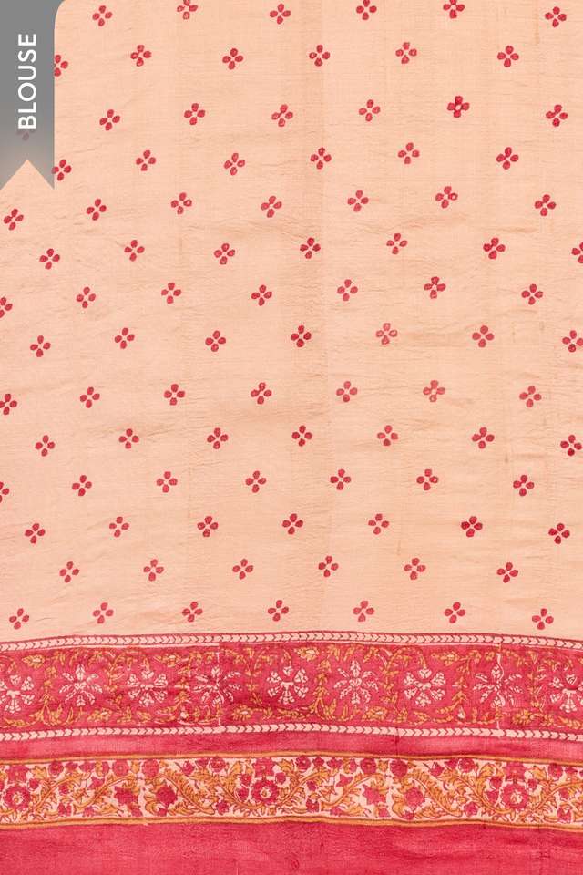 Red Pure Tussar Silk Block Printed Bengal Saree thumbnail image number null