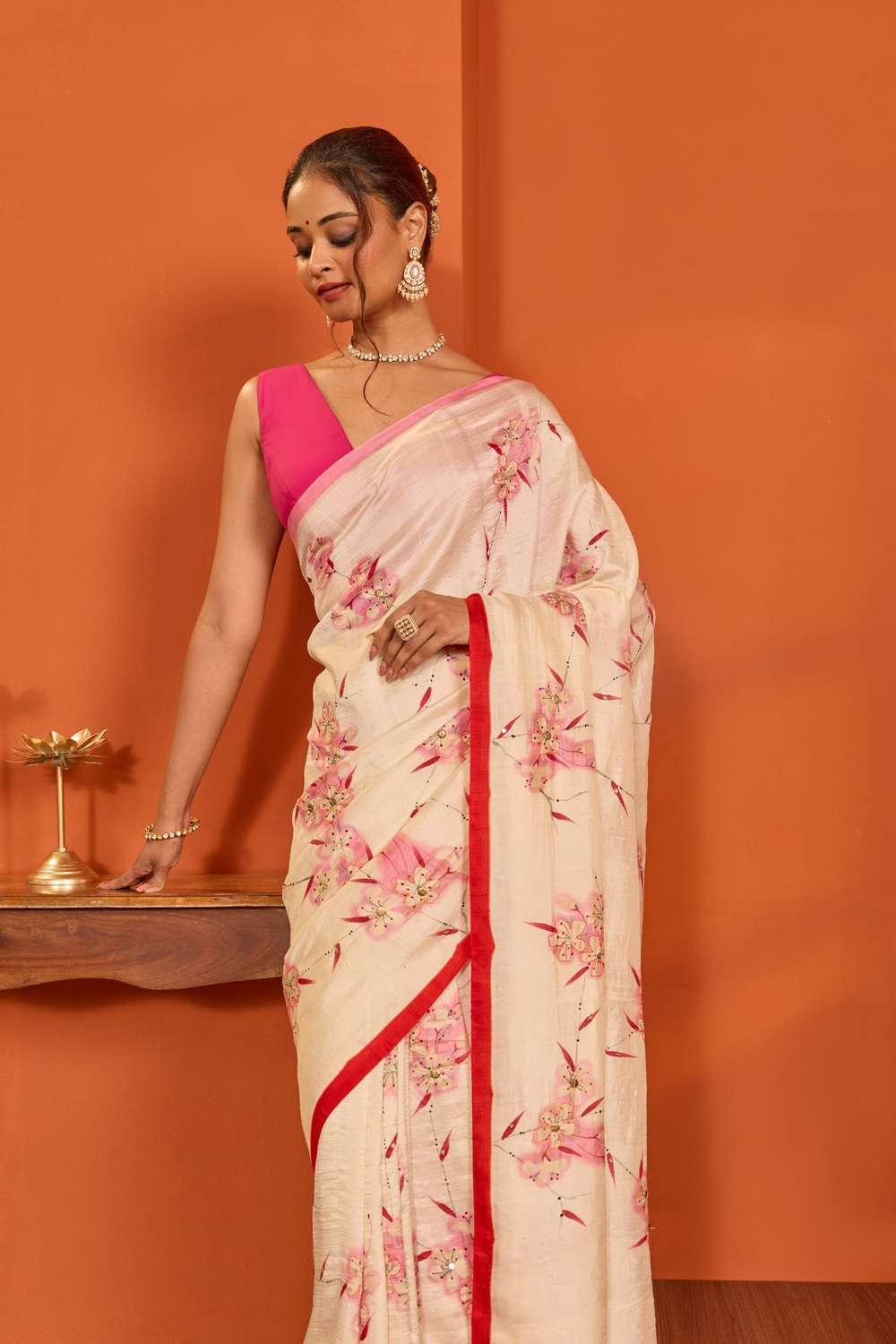 Off White Bengal Pure Silk Kantha Saree image number null