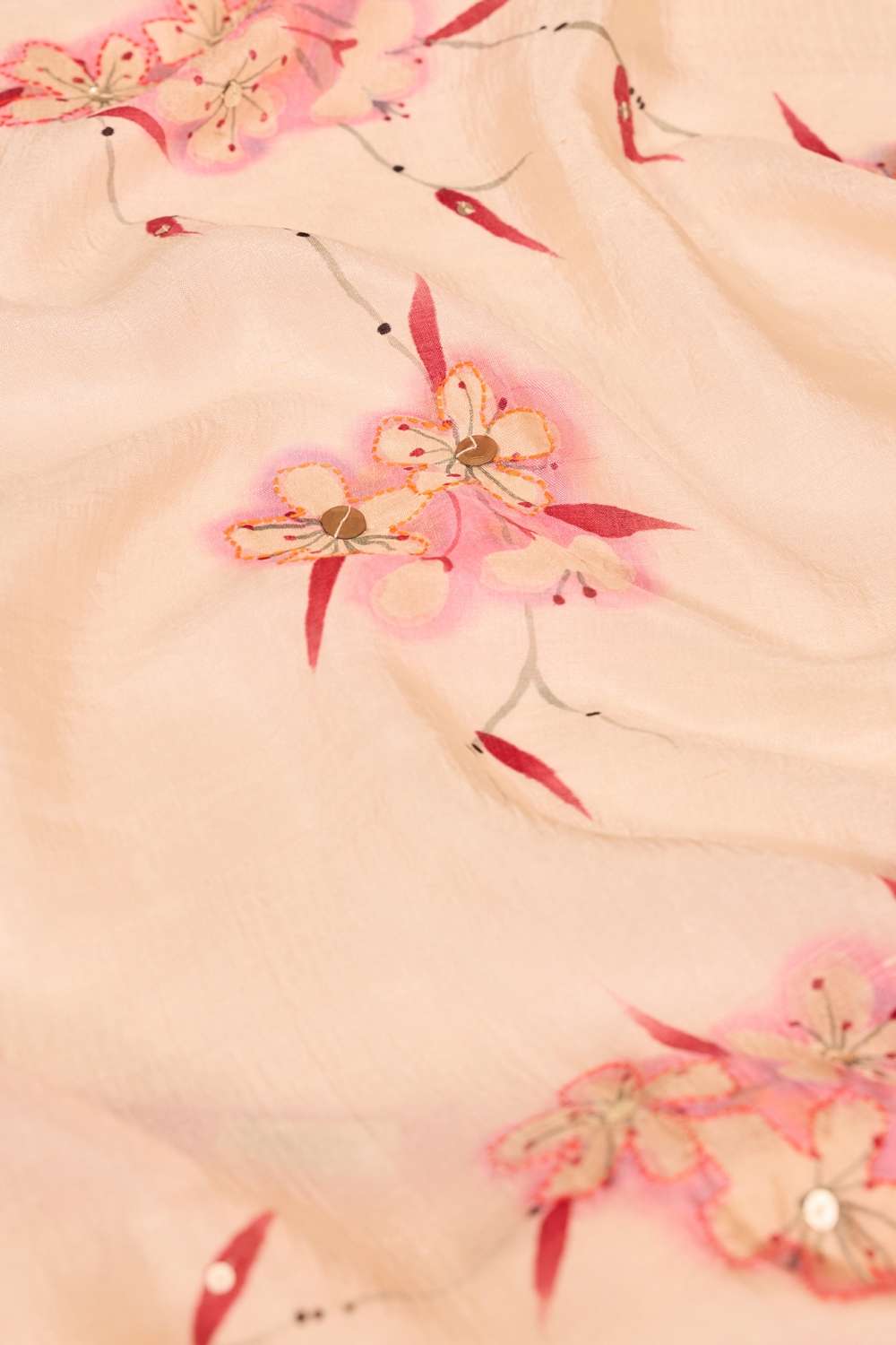 Off White Bengal Pure Silk Kantha Saree image number null