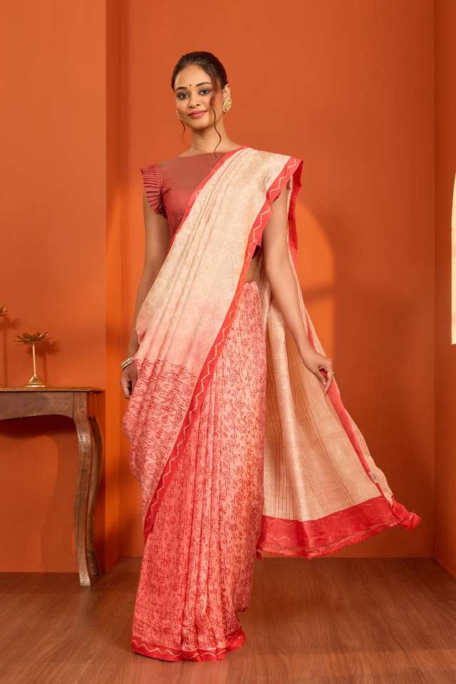 Off White Bengal Block Printed Pure Silk Saree thumbnail image number null