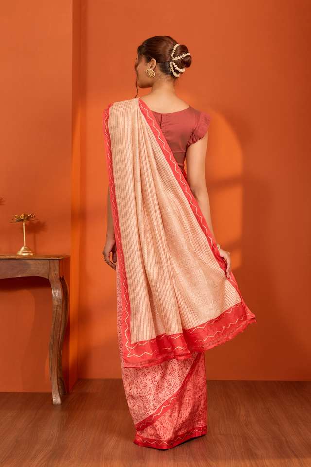 Off White Bengal Block Printed Pure Silk Saree thumbnail image number null