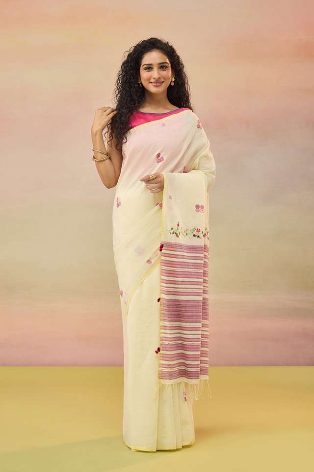 Light Yellow Bengal Pure Cotton Jamdani Saree thumbnail image number null