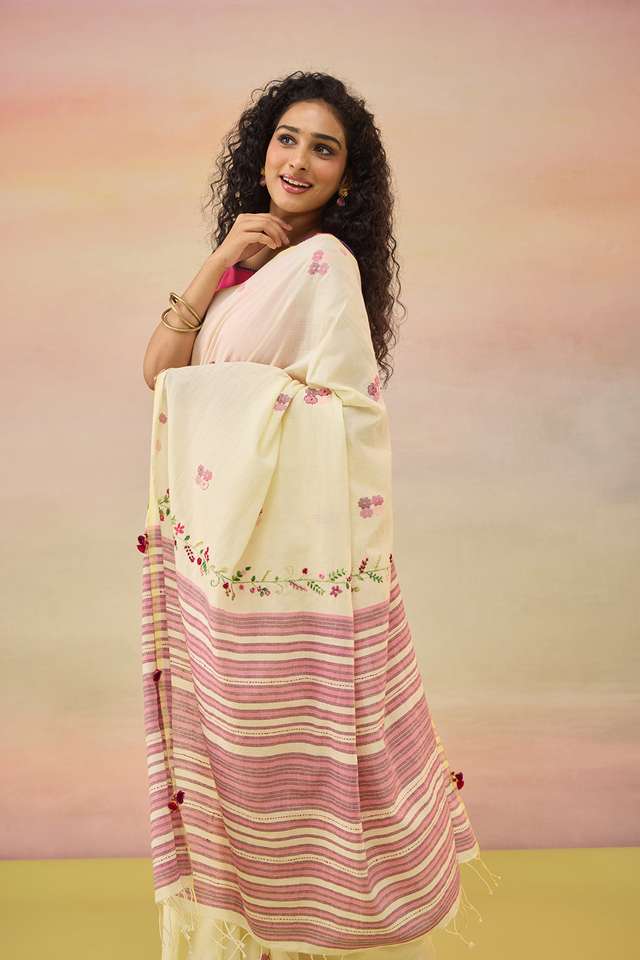 Light Yellow Bengal Pure Cotton Jamdani Saree thumbnail image number null