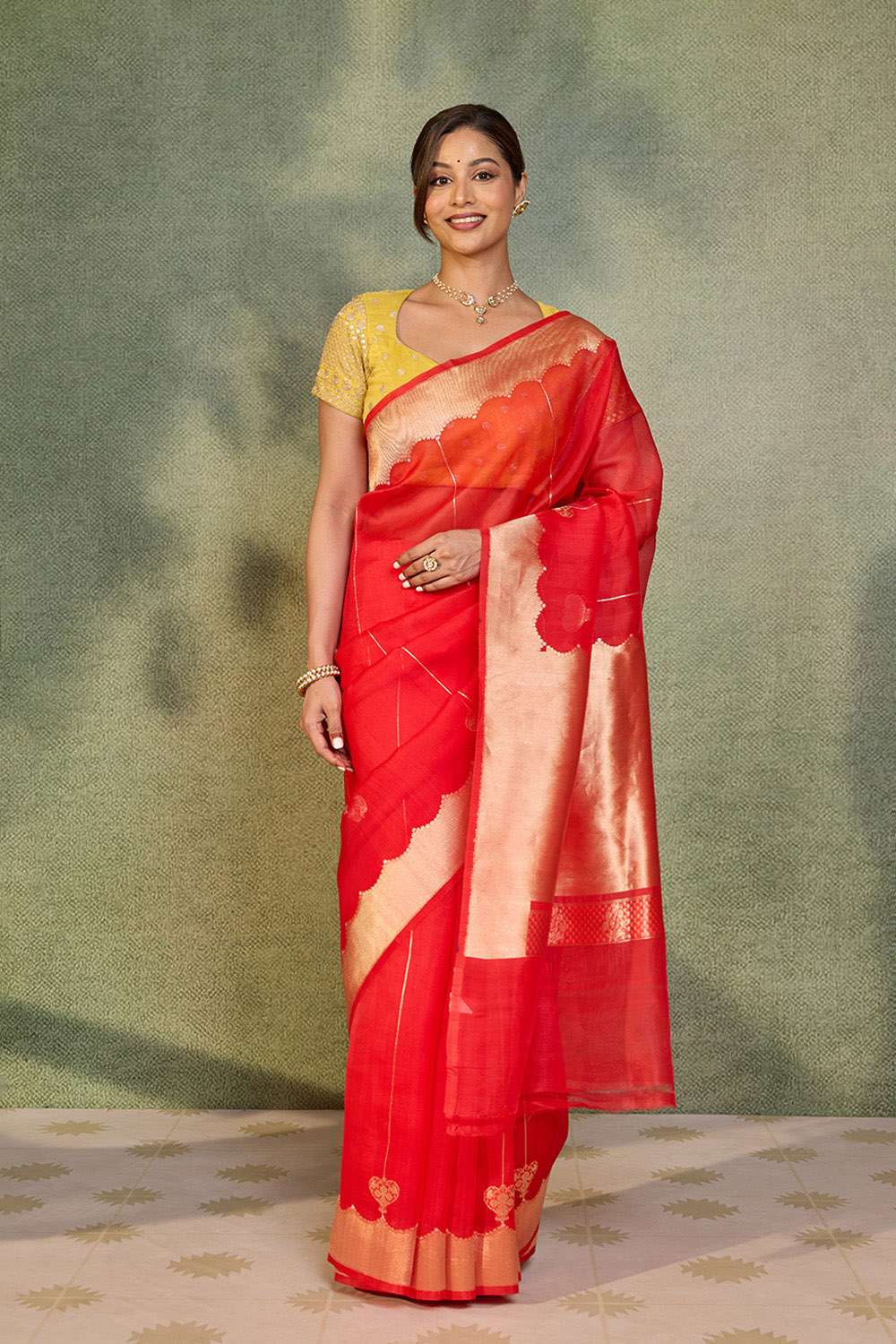 Red Pure Silk Organza Kadwa Banarasi Saree image number null