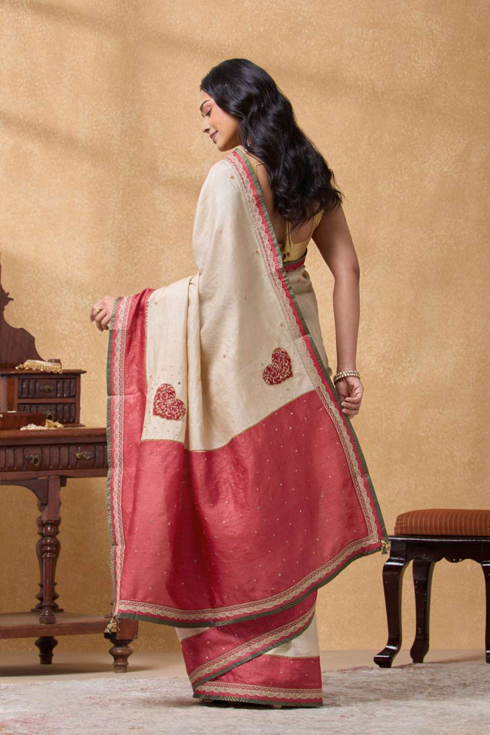 Beige Pure Tussar Silk Embroidered Saree image number null