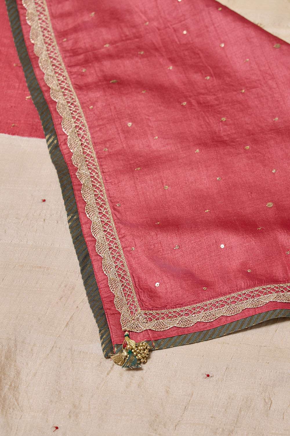 Beige Pure Tussar Silk Embroidered Saree image number null