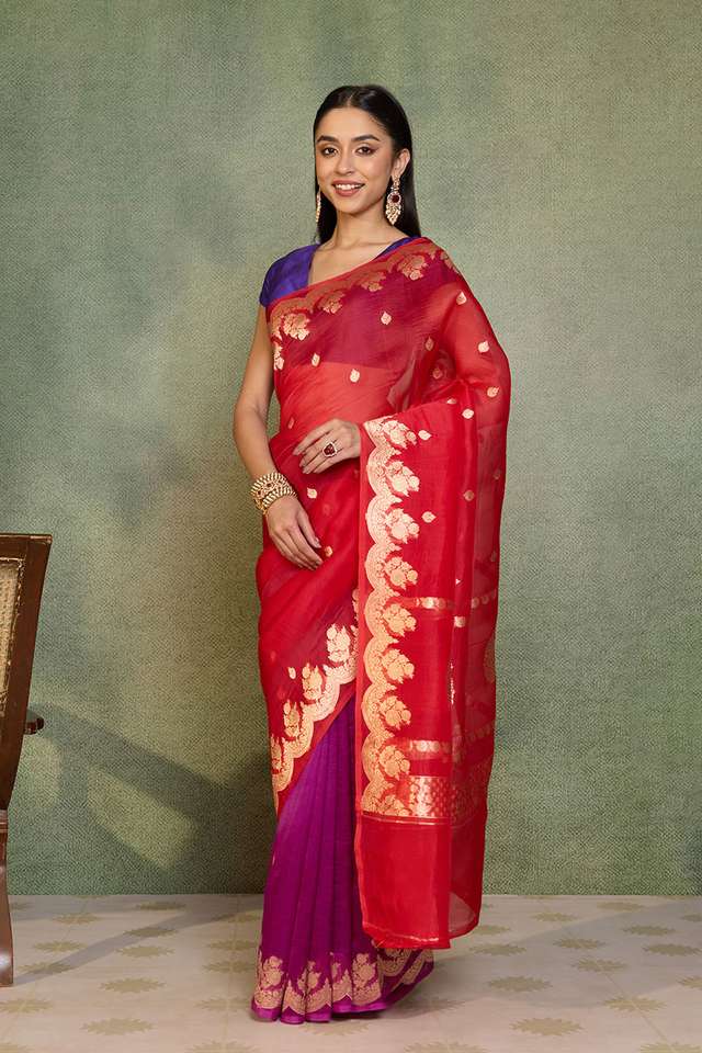 Multi Pure Silk Organza Kadwa Banarasi Saree thumbnail image number null