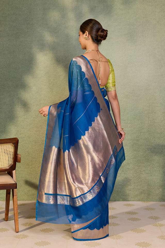Blue Pure Silk Organza Kadwa Banarasi Saree thumbnail image number null