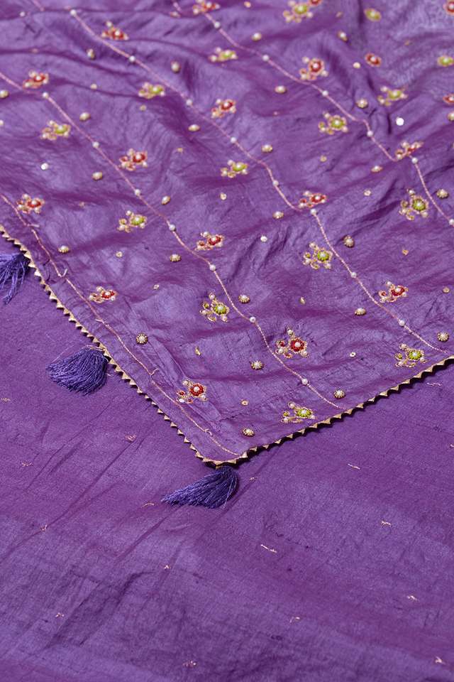 Violet Pure Tussar Silk Printed Embroidery Saree thumbnail image number null