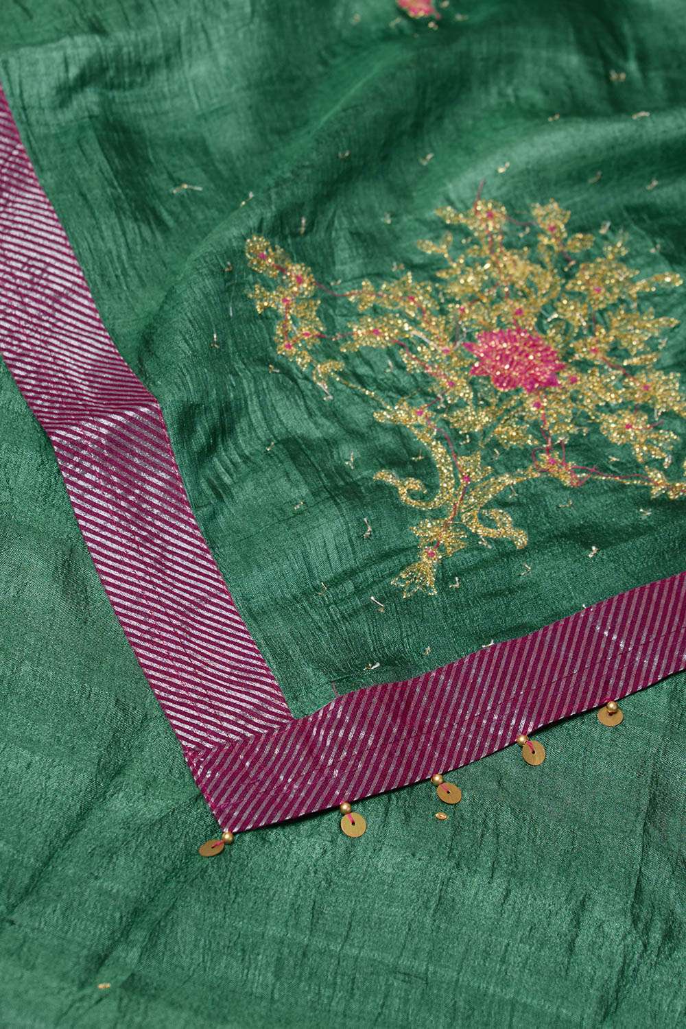 Green Pure Tussar Silk Embroidered Saree image number null