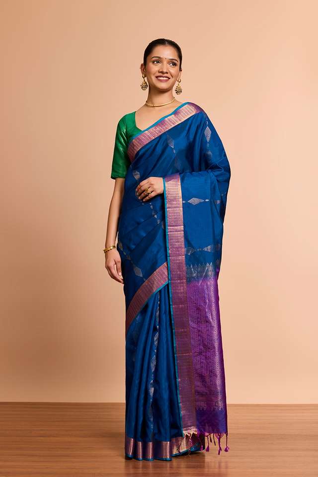 Blue Woven Soft Pure Silk Saree thumbnail image number null