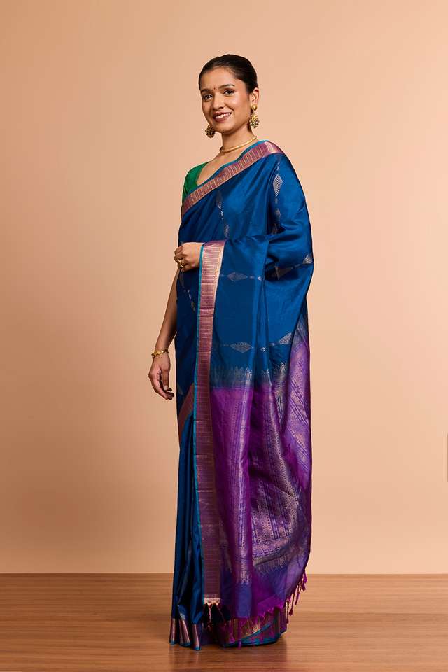 Blue Woven Soft Pure Silk Saree thumbnail image number null
