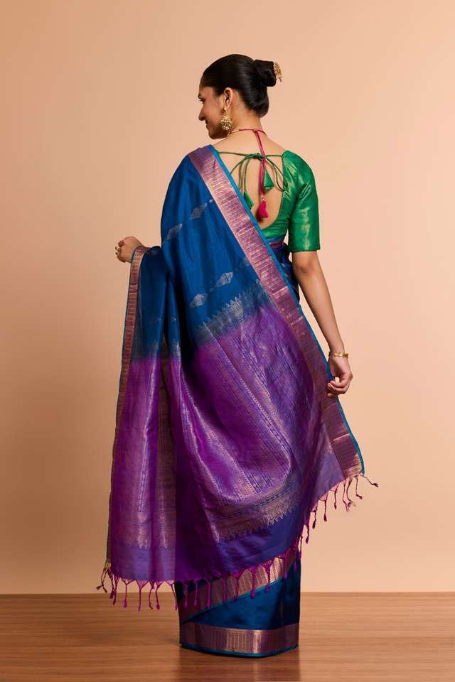 Blue Woven Soft Pure Silk Saree thumbnail image number null