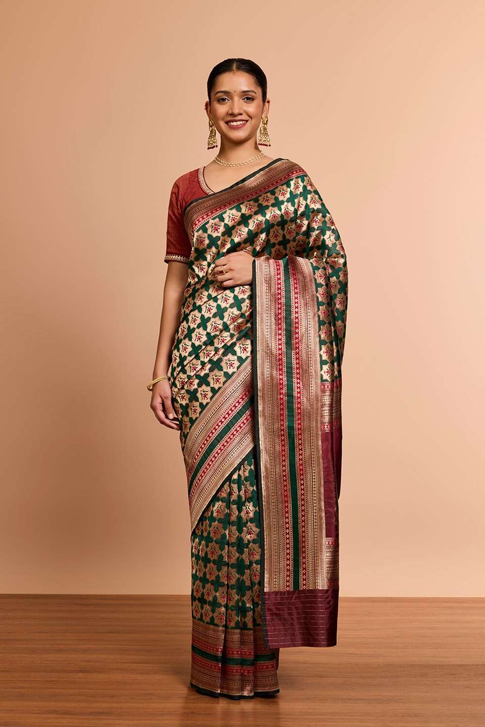 DarkGreen Pure Silk Brocade Banaras Saree