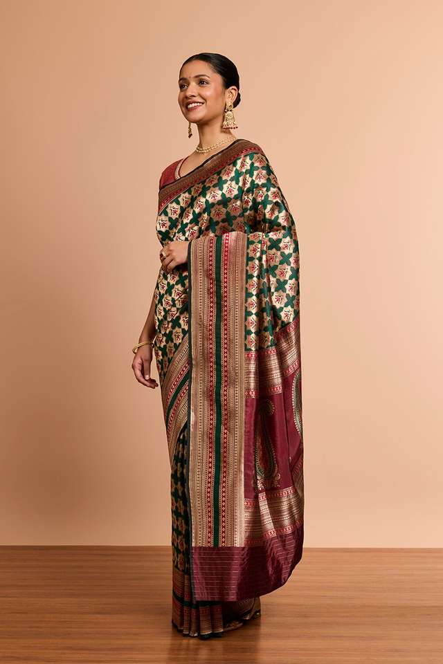 DarkGreen Pure Silk Brocade Banaras Saree thumbnail image number null