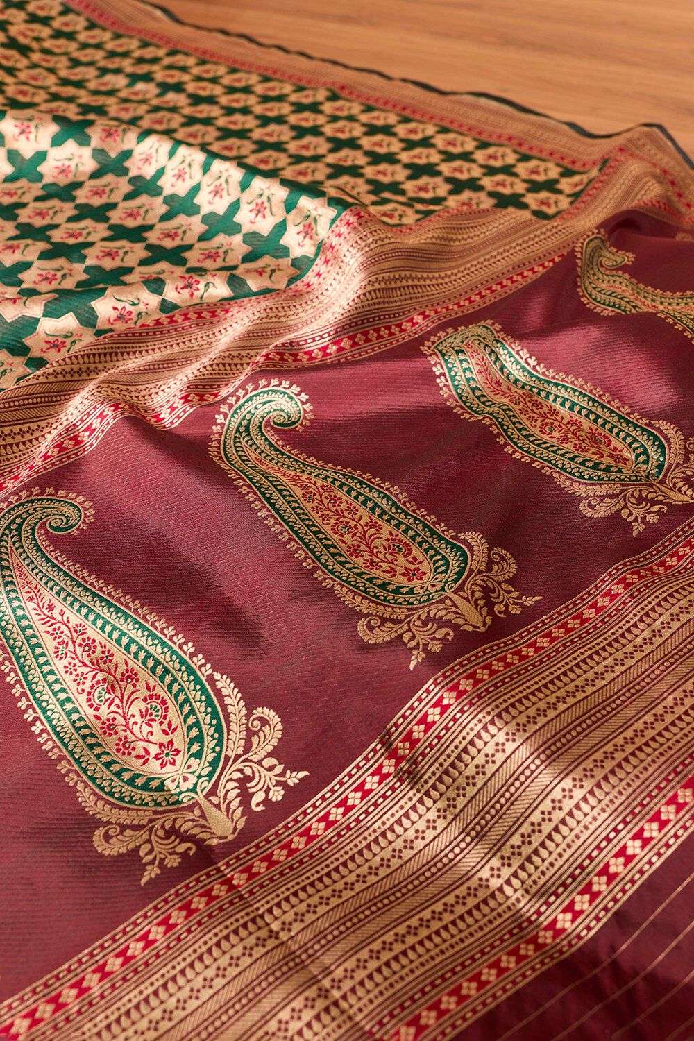 DarkGreen Pure Silk Brocade Banaras Saree image number null