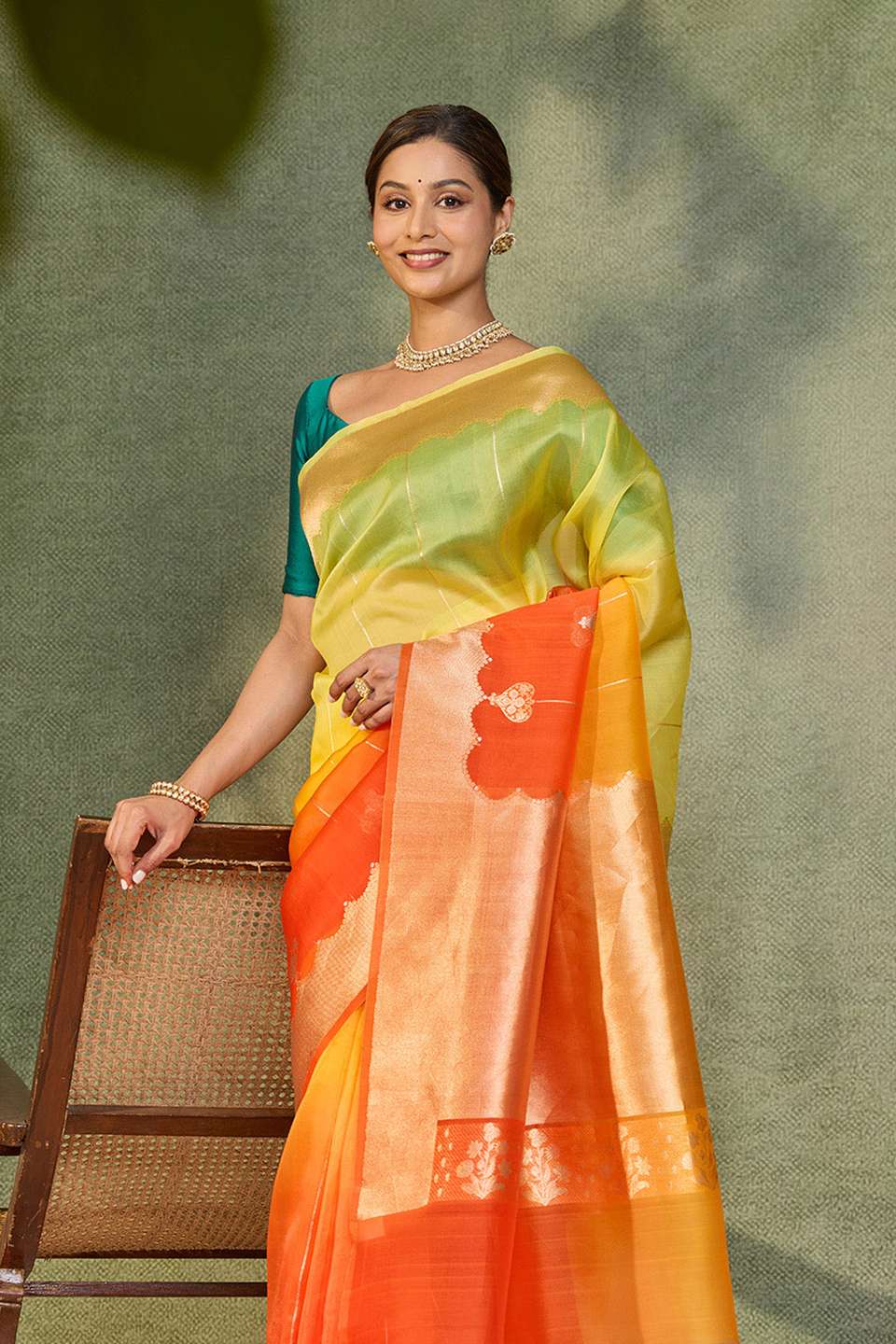 Yellow Pure Silk Organza Kadwa Banarasi Saree