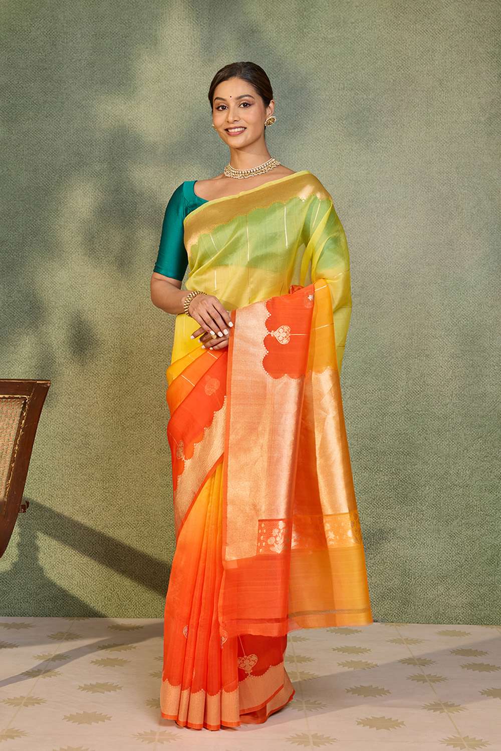 Yellow Pure Silk Organza Kadwa Banarasi Saree image number null