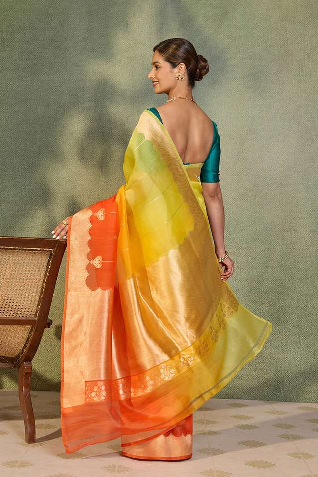 Yellow Pure Silk Organza Kadwa Banarasi Saree thumbnail image number null