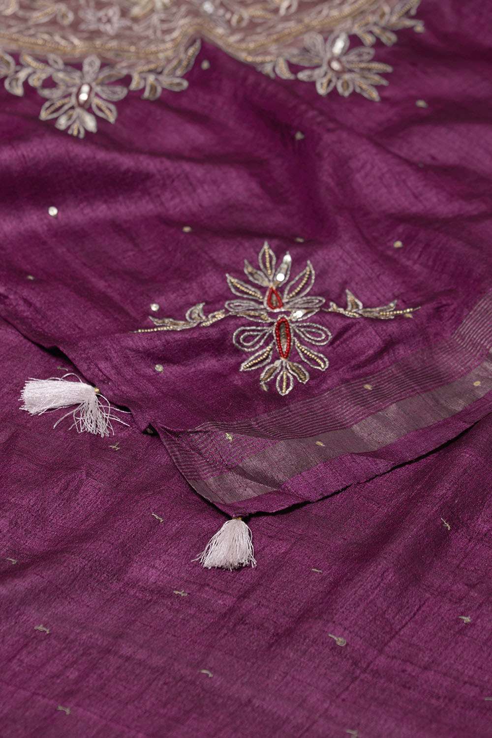 Purple Pure Tussar Silk Embroidered Saree image number null