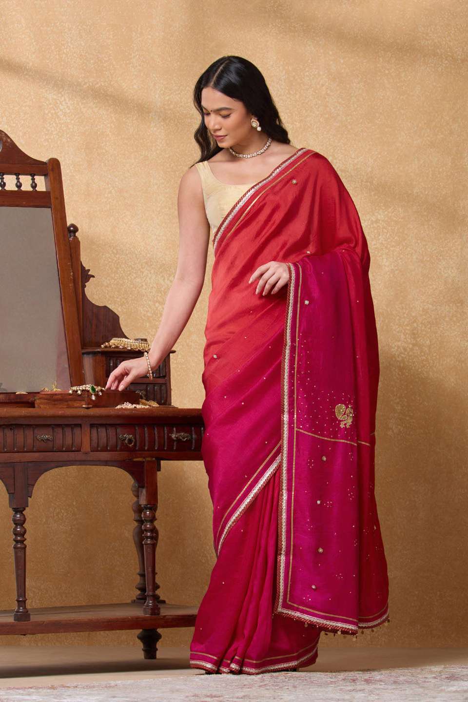 Red Pure Silk Embroidered Saree