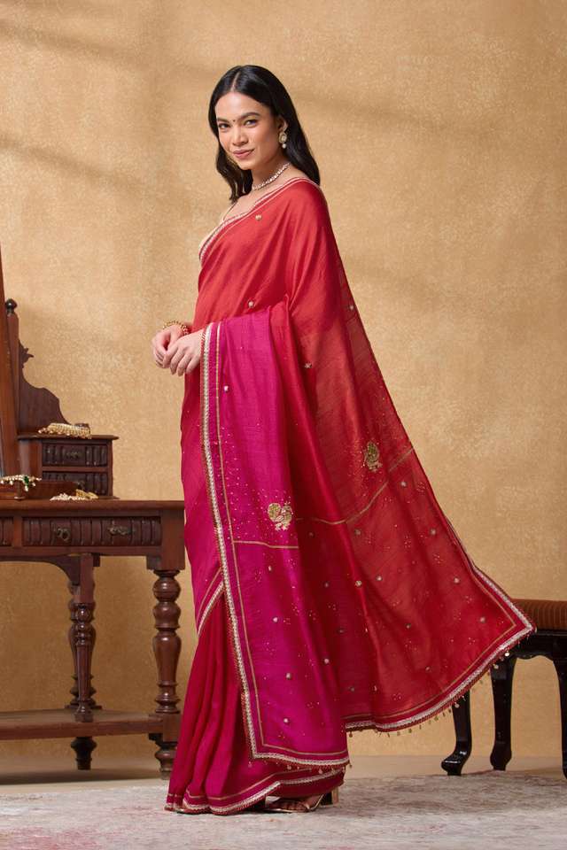 Red Pure Silk Embroidered Saree thumbnail image number null