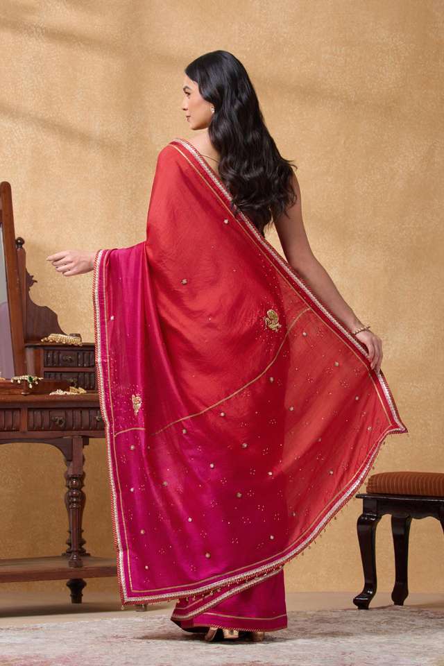Red Pure Silk Embroidered Saree thumbnail image number null