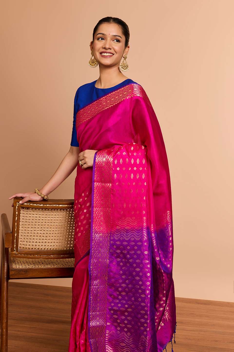 Pink Woven Soft Pure Silk Saree