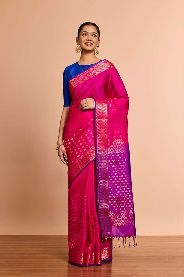 Pink Woven Soft Pure Silk Saree thumbnail image number null