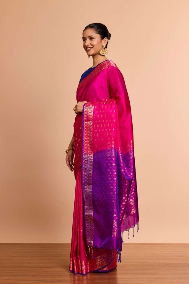 Pink Woven Soft Pure Silk Saree thumbnail image number null