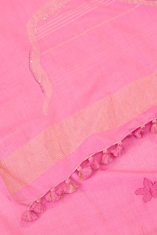 Pink Bengal Pure Tussar Cotton Jamdani Saree thumbnail image number null