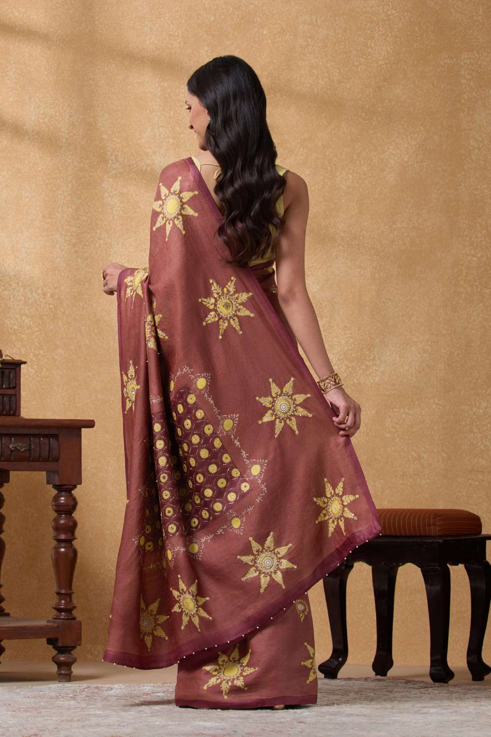 Light Red Pure Tussar Silk Printed Embroidery Saree image number null