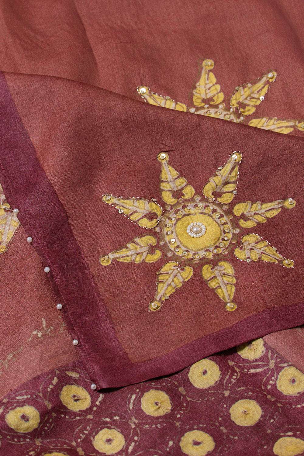 Light Red Pure Tussar Silk Printed Embroidery Saree image number null