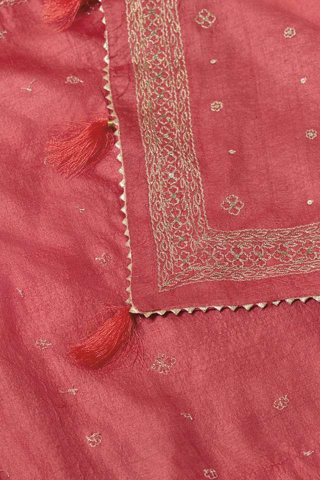 Red Pure Tussar Silk Printed Embroidery Saree thumbnail image number null