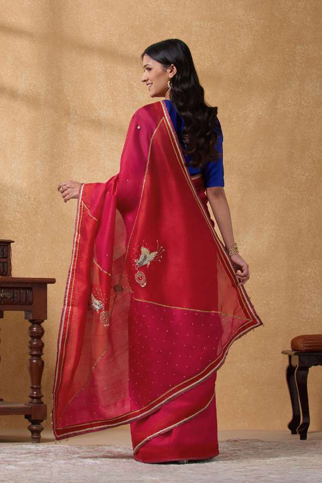 Dark Pink Pure Silk Embroidered Saree thumbnail image number null