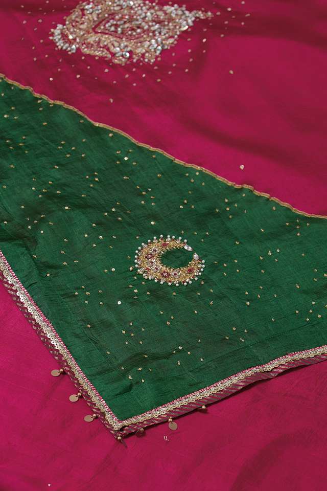 Dark Pink Pure Silk Embroidered Saree thumbnail image number null