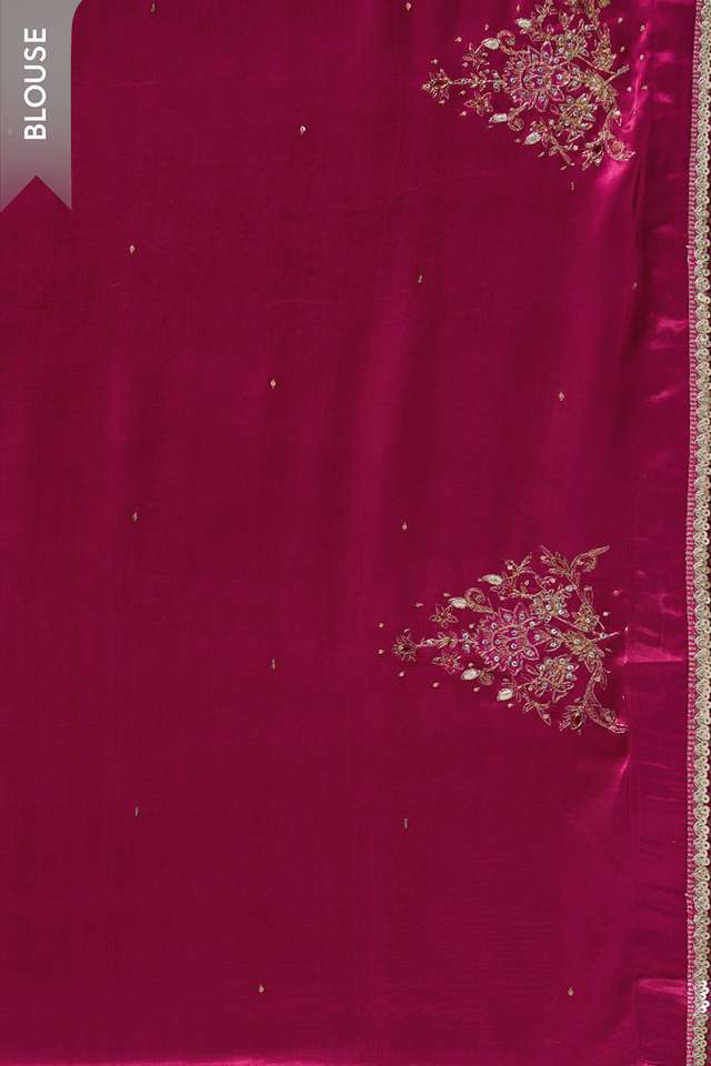 Dark Pink Pure Silk Embroidered Saree thumbnail image number null