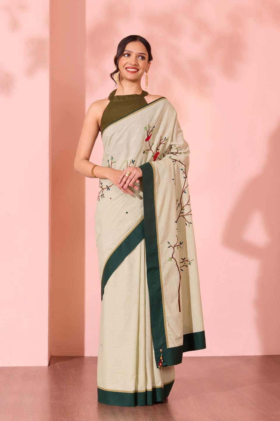 Light Green  Pure Cotton Applique Saree