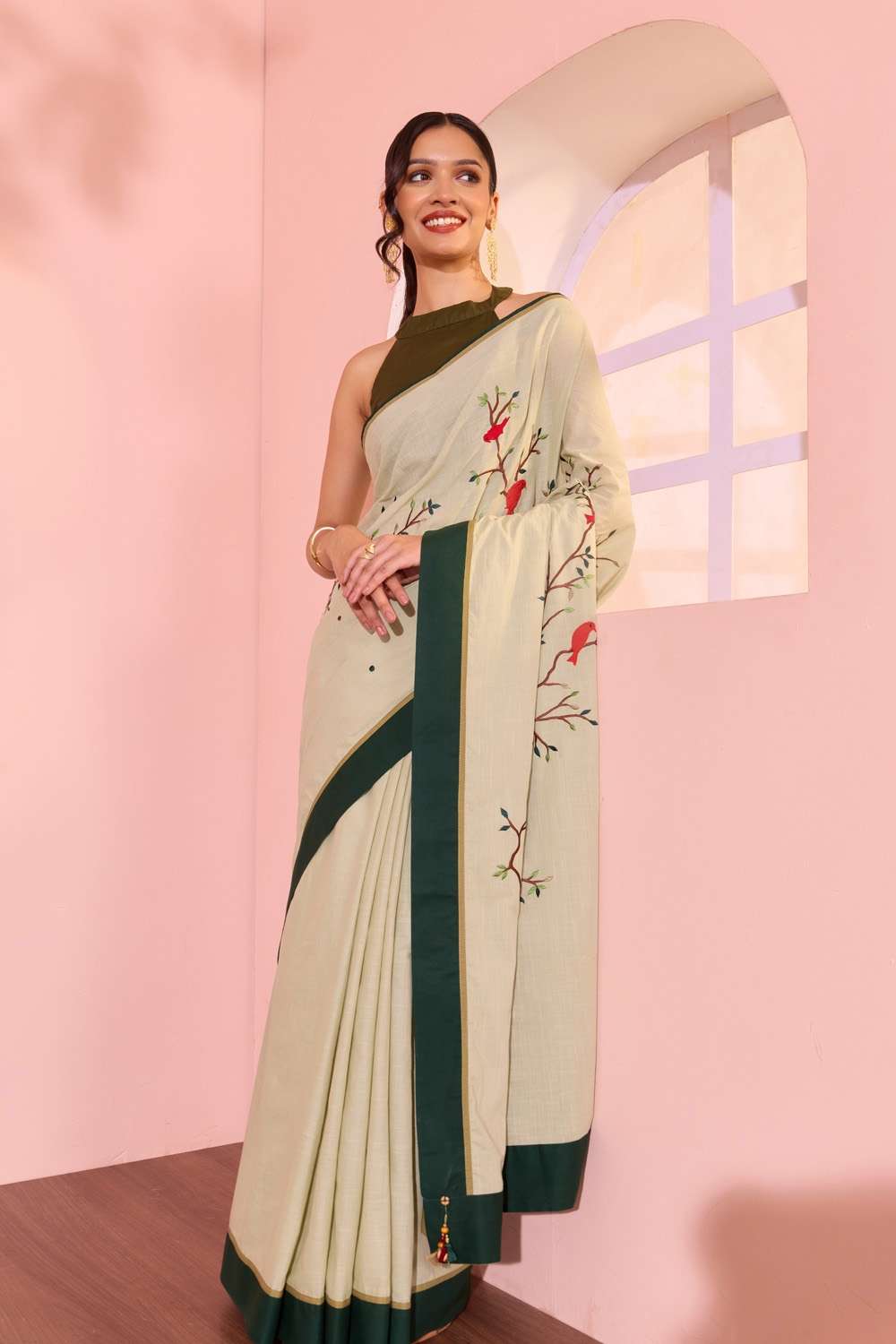 Light Green  Pure Cotton Applique Saree image number null