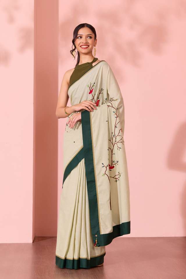 Light Green  Pure Cotton Applique Saree thumbnail image number null