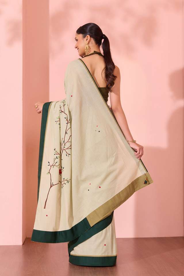 Light Green  Pure Cotton Applique Saree thumbnail image number null